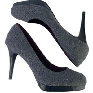 Christian Siriano Womens Gray Faux Wool 4" High Heel Pump Black Dark Sexy S 7.5